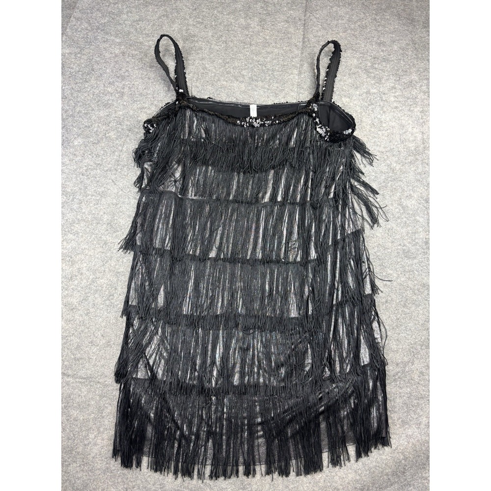 Womens PLUS 3XL Flapper Black Fringe 1920's Style Halloween Costume Cosplay Sexy